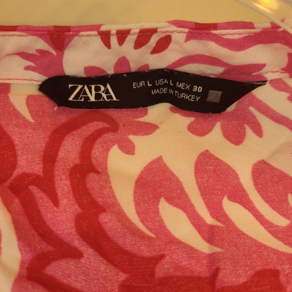 Zara Button-Down Printed Mini Dress Pink and White Large - Picture 6 of 8